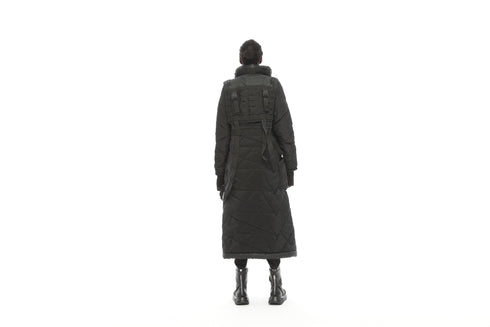 Backpack Detail Long Quilted Women's Coat