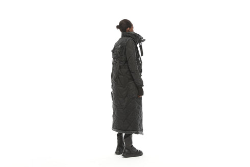 Backpack Detail Long Quilted Women's Coat