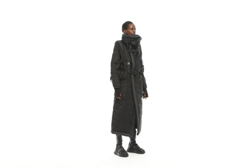 Backpack Detail Long Quilted Women's Coat