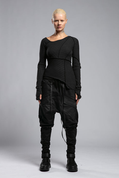 Boat Neck Raw Seam Women's Blouse