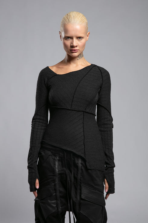 Boat Neck Raw Seam Women's Blouse