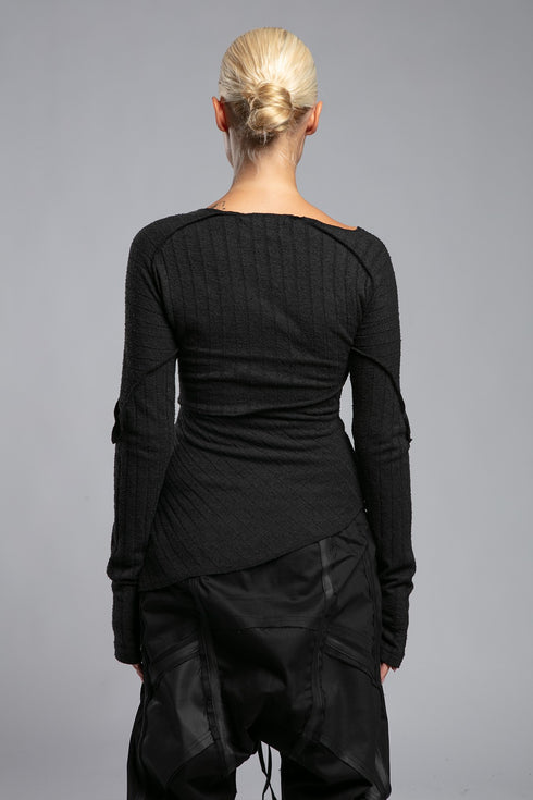 Boat Neck Raw Seam Women's Blouse