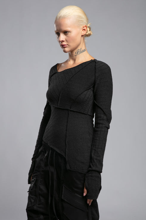 Boat Neck Raw Seam Women's Blouse