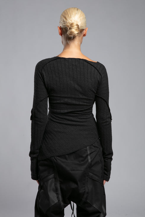 Boat Neck Raw Seam Women's Blouse