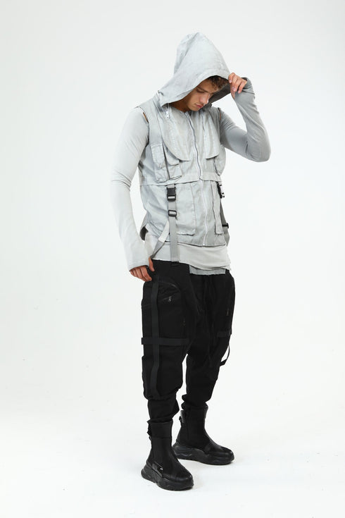 Junus Coban Closed-Hood Multi-Pocket Vest Grey
