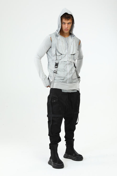 Junus Coban Closed-Hood Multi-Pocket Vest Grey
