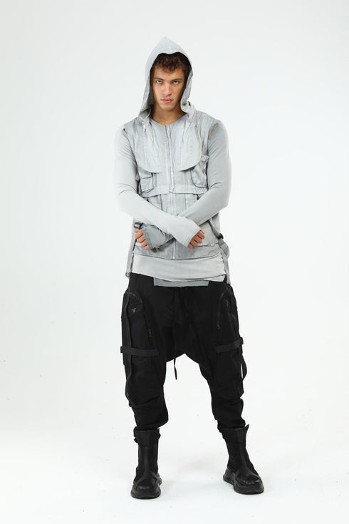 Junus Coban Closed-Hood Multi-Pocket Vest Grey
