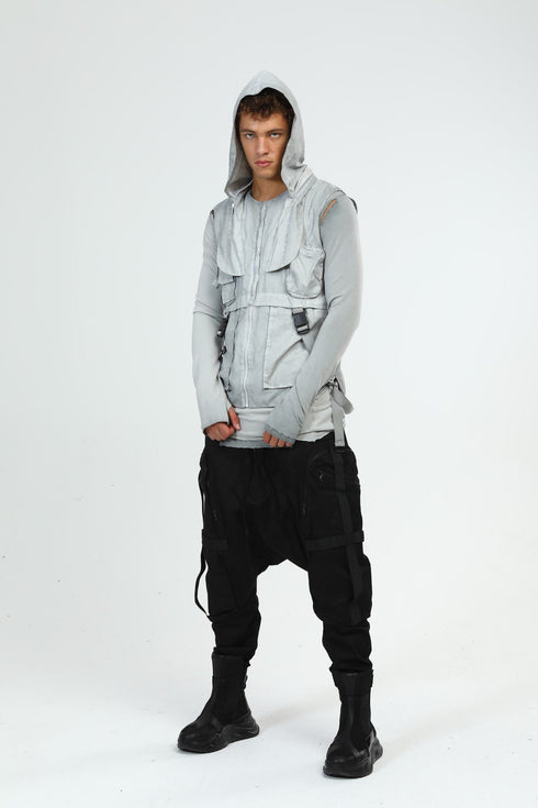 Junus Coban Closed-Hood Multi-Pocket Vest Grey