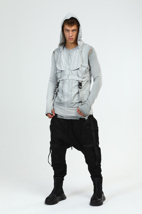 Junus Coban Closed-Hood Multi-Pocket Vest Grey