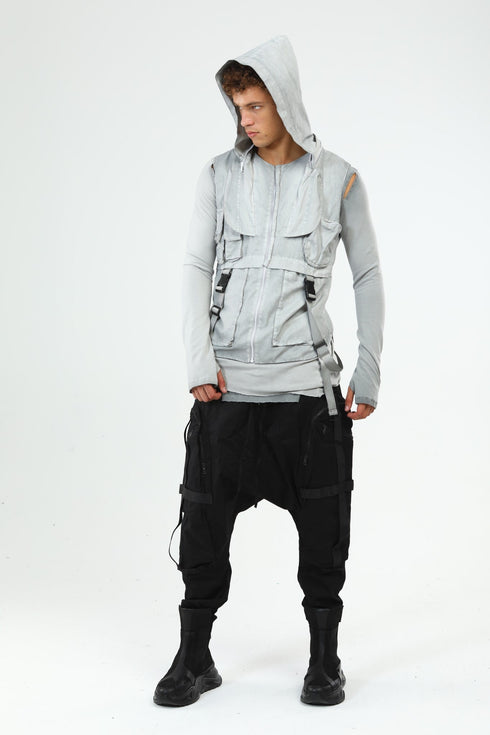 Junus Coban Closed-Hood Multi-Pocket Vest Grey