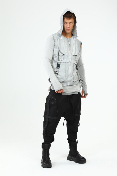 Junus Coban Closed-Hood Multi-Pocket Vest Grey