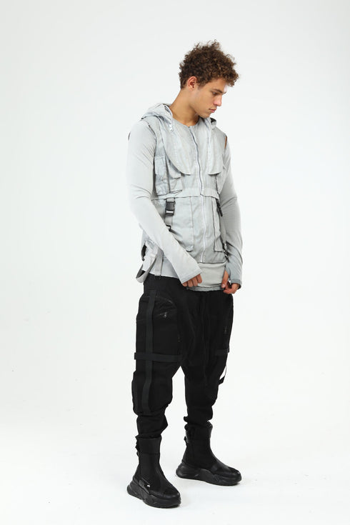 Junus Coban Closed-Hood Multi-Pocket Vest Grey