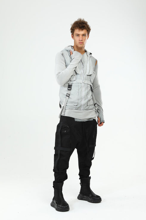 Junus Coban Closed-Hood Multi-Pocket Vest Grey