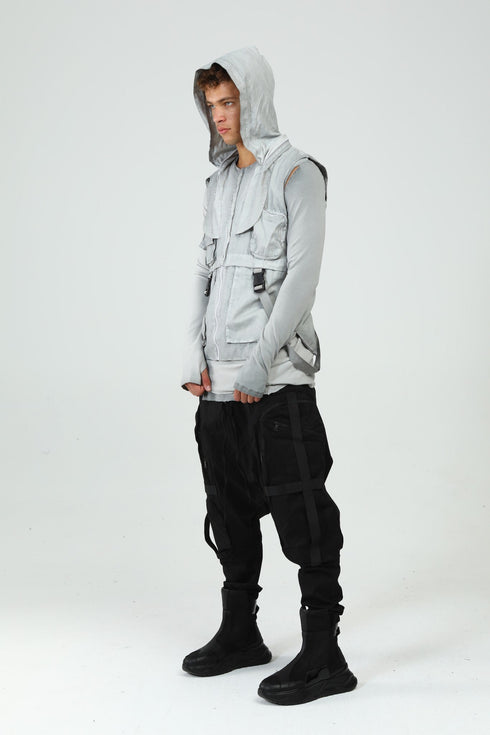 Junus Coban Closed-Hood Multi-Pocket Vest Grey