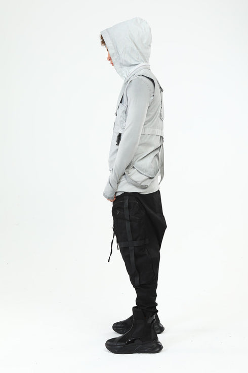 Junus Coban Closed-Hood Multi-Pocket Vest Grey