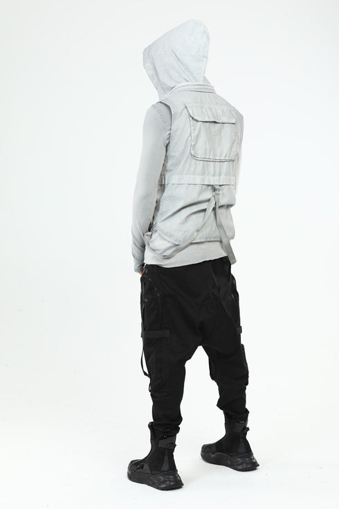 Junus Coban Closed-Hood Multi-Pocket Vest Grey