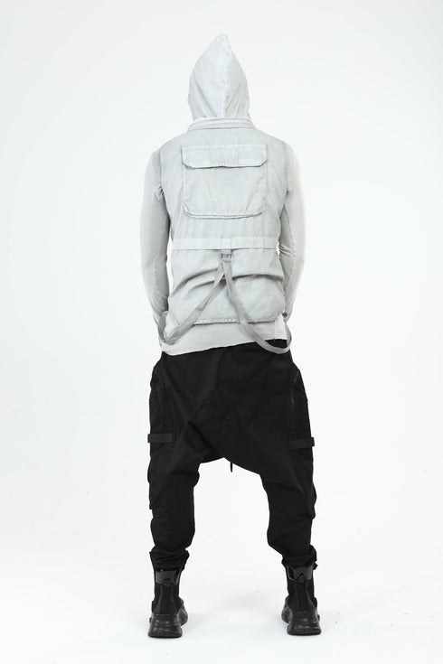 Junus Coban Closed-Hood Multi-Pocket Vest Grey
