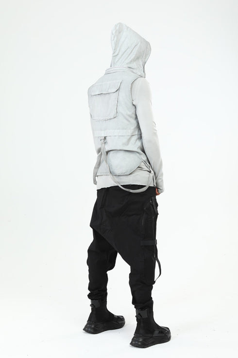 Junus Coban Closed-Hood Multi-Pocket Vest Grey