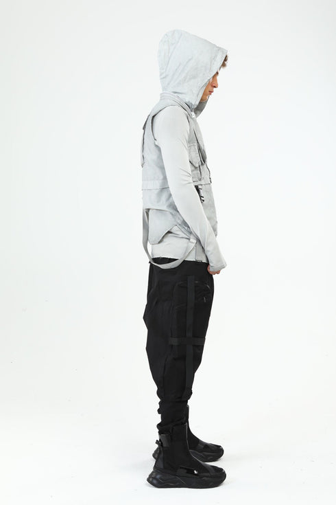 Junus Coban Closed-Hood Multi-Pocket Vest Grey