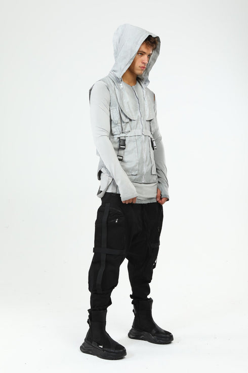 Junus Coban Closed-Hood Multi-Pocket Vest Grey