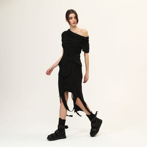 Draped Neck Multi Paneled Women's T-Shirt