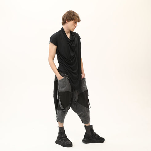 Junus Coban Draped Neckline T-Shirt Black