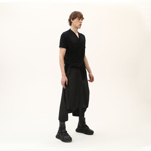 Junus Coban Draped Neckline T-Shirt Black
