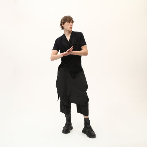 Junus Coban Draped Neckline T-Shirt Black