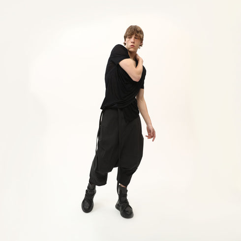 Junus Coban Draped Neckline T-Shirt Black