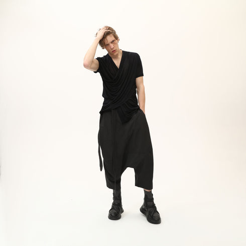 Junus Coban Draped Neckline T-Shirt Black