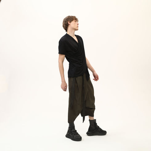 Junus Coban Draped Neckline T-Shirt Black
