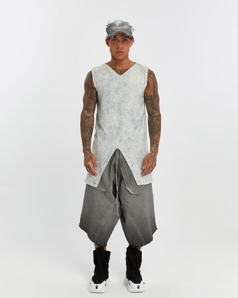 Junus Coban Front-and-Back Slit Tank Top Acid Grey