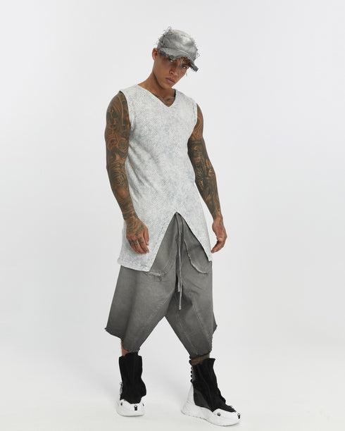 Junus Coban Front-and-Back Slit Tank Top Acid Grey