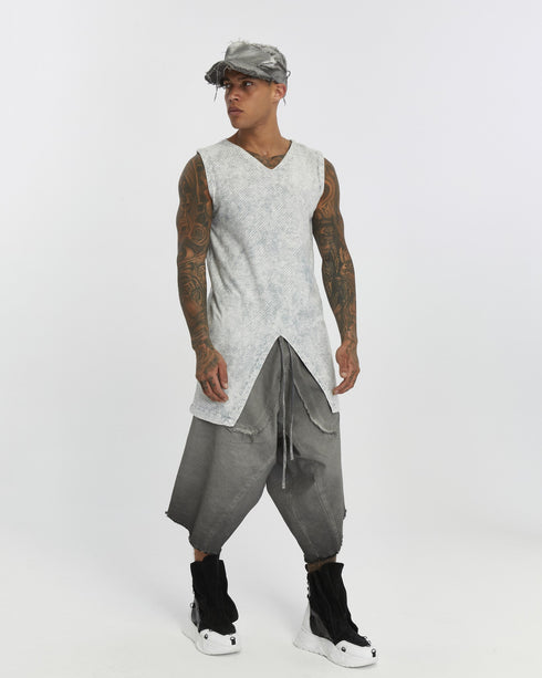 Junus Coban Front-and-Back Slit Tank Top Acid Grey