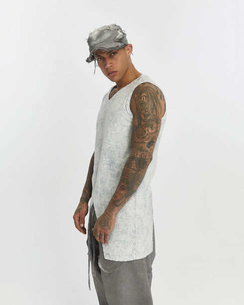 Junus Coban Front-and-Back Slit Tank Top Acid Grey