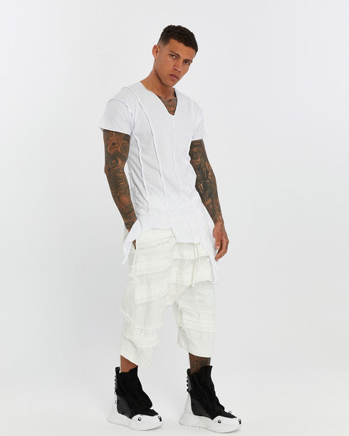 Junus Coban High-Low V-Neck T-Shirt White