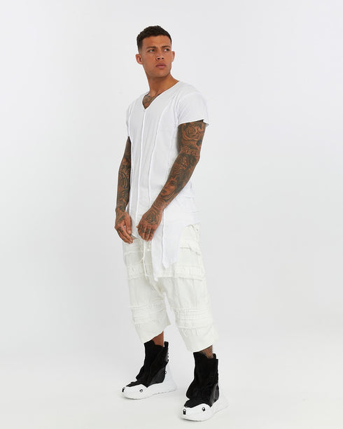 Junus Coban High-Low V-Neck T-Shirt White