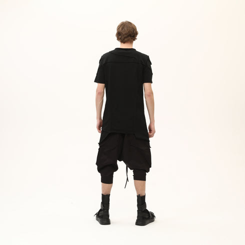 Junus Coban Men’s Multi-Pleated Capri Trousers with Piped Skirted Pockets utility pocketed pleated avant garde capri