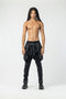 Men's black multi-pocket pants front view.
