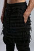 Junus Coban Men's Denim Detail Pants in Acid Black detail view showing distressed layered panel texture