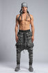 Junus Coban Men's Denim Detail Pants in Acid Grey front view with dropped silhouette and layered distressed detailing