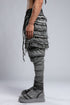 Junus Coban Men's Denim Detail Pants in Acid Grey side view with dropped crotch and textured panel construction