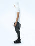 Side view of men’s white hooded multi-pleated T-shirt with slim regular fit and festival-ready styling.
