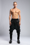 Junus Coban Men's Multi-Pocket Pants in Black front view with dropped silhouette and oversized utility pockets