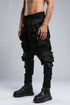 Junus Coban Men's Multi-Pocket Pants in Black side view with sculptural dropped shape