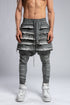 Junus Coban Men's Ribbed Raw Seam Pants in Grey close front view showing layered ribbed raw seam construction
