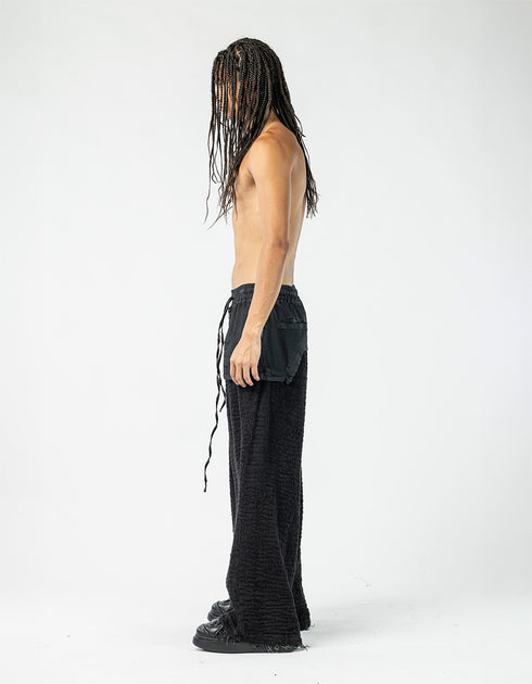 Junus Coban Men's Wide Leg Denim Pants with Leather Details denim avant garde pants