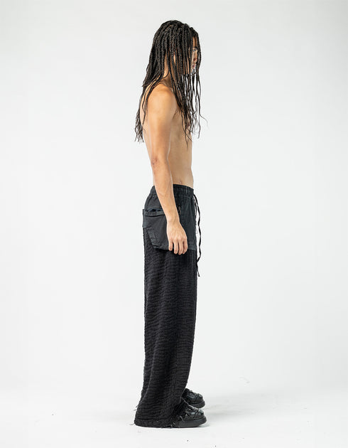 Junus Coban Men's Wide Leg Denim Pants with Leather Details denim avant garde pants
