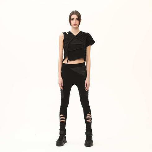 Multi Ribbed Piped Cropped Women's T-Shirt