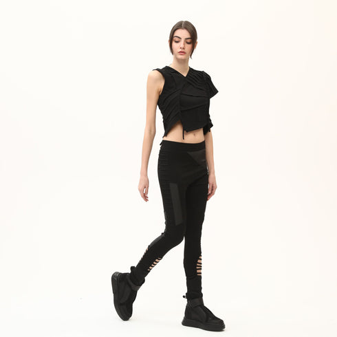 Multi Ribbed Piped Cropped Women's T-Shirt